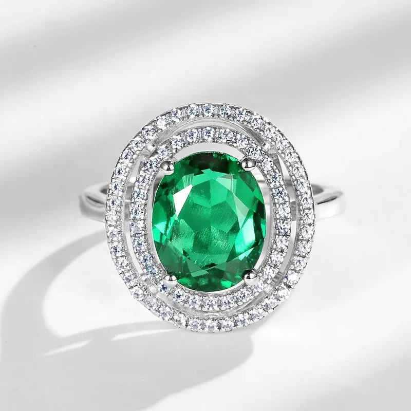 Wholesale Cubic Zirconia Diamond Ladies Ring Oval Shape Sterling Silver Lab Grown Emeralds Rings for Women