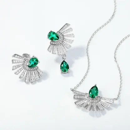 JewelyKing S925  Sterling Silver Retro Lab Grown Emerald Drop Earrings JKES0007