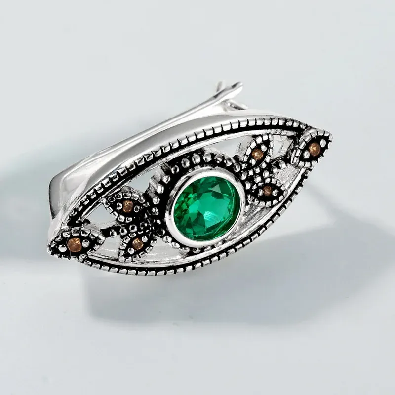 Panyu Factory 925 Sterling Silver Plated Gemstone Vintage Lab Emerald Hollow Leaf Earrings
