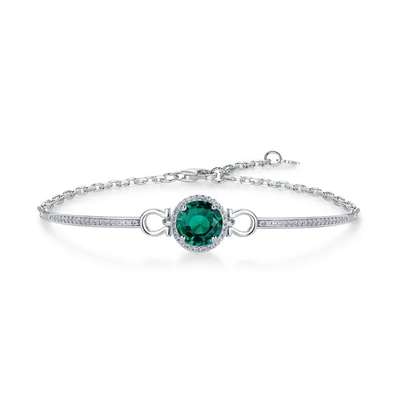 Light Luxury Emerald Bracelet Adjustable 925 Sterling Silver Lab Grown Emerald Chain Fashion Bracelet Women