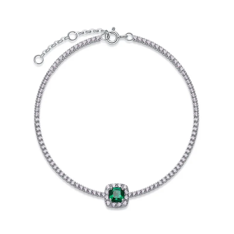 Luxury Jewelry 14k White Gold Lab Grown Ruby Emerald Tennis Bracelet Chain Emerald Cut Wedding Bracelet for Women Girls