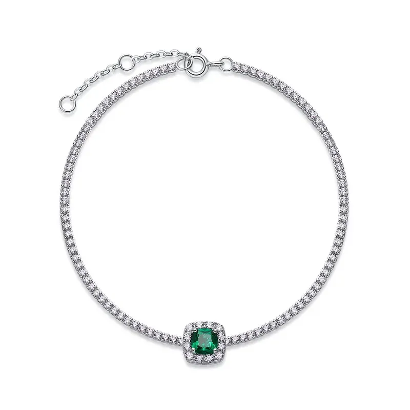 Luxury Jewelry 14k White Gold Lab Grown Ruby Emerald Tennis Bracelet Chain Emerald Cut Wedding Bracelet for Women Girls