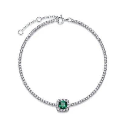 Luxury Jewelry 14k White Gold Lab Grown Ruby Emerald Tennis Bracelet Chain Emerald Cut Wedding Bracelet for Women Girls