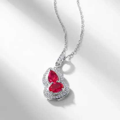JewelyKing S925 Silver Artificial Lab Grow Ruby Gourd Lucky Red Diamond Cubic Zirconia Pendant Necklace JKNS0165 
