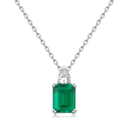 Vintage Gold 925 Silver Lab Emerald Diamond Floral Grandmother Pendant Wedding Religious Gift