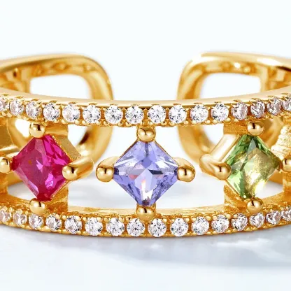 S925 Sterling Silver Colored Zircon Open Ring Fashionable Women All-match Charming Luxury Jewelry Gift Factory Wholesale