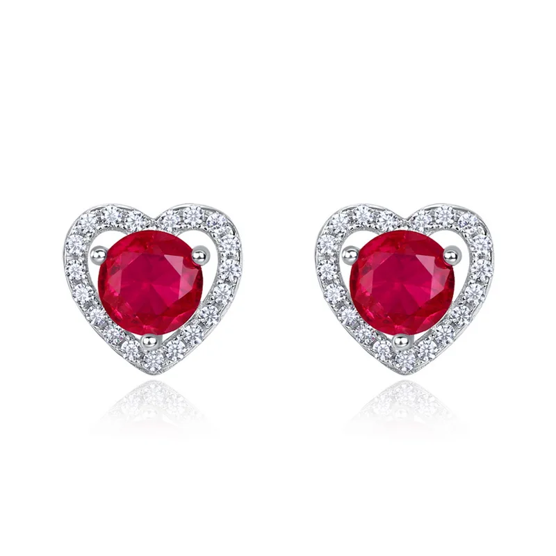 JewelyKing S925 Sterling Silver D Color VVS1 Moissanite Heart Halo Stud  Lab Grown Ruby Earrings JKES0015