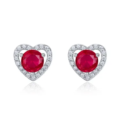 JewelyKing S925 Sterling Silver D Color VVS1 Moissanite Heart Halo Stud  Lab Grown Ruby Earrings JKES0015