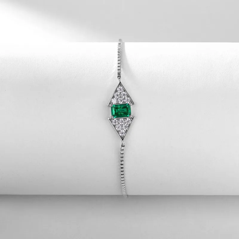 Custom Elegant Bracelet Jewelry S925 Silver Adjustable Bracelets Lab Grown Emerald Stone for WOMEN'S Gift Party