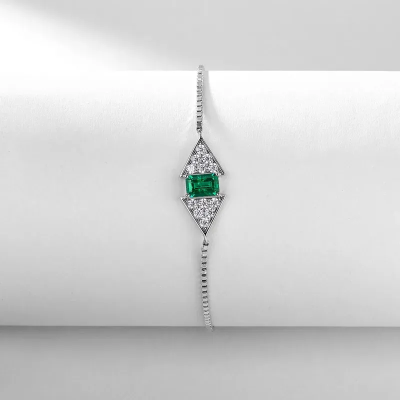 Custom Elegant Bracelet Jewelry S925 Silver Adjustable Bracelets Lab Grown Emerald Stone for WOMEN'S Gift Party