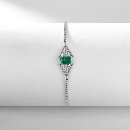 Custom Elegant Bracelet Jewelry S925 Silver Adjustable Bracelets Lab Grown Emerald Stone for WOMEN'S Gift Party