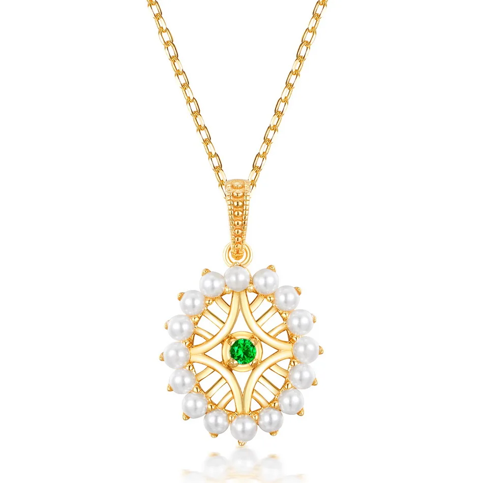 JewelyKing Victorian Style Gold Oval Multi Gemstone Jewelry Pearl Sterling Silver Star Pendant Necklace JKNS0183