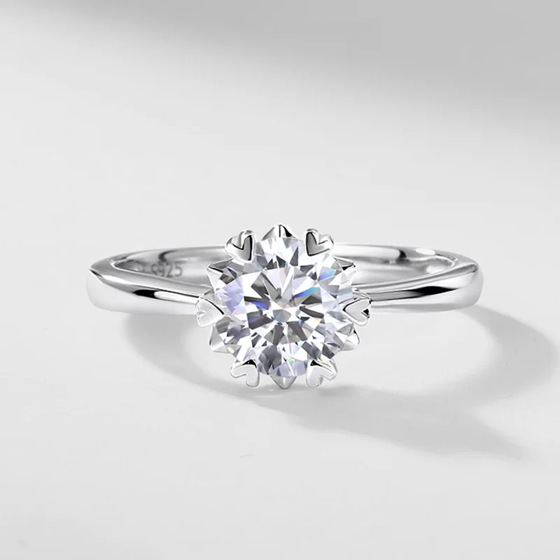 Women S925 Sterling Silver Classic Six Prong 1ct Lab Grown Diamond Ring Elegant Wedding Engagement Jewelry