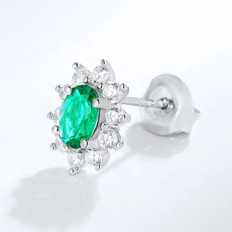 925 Sterling Silver Classic Elegant Cubic Zircon Stud Earring Bling Diamond Lab Grown Emerald Gemstone Stud Earrings for Women