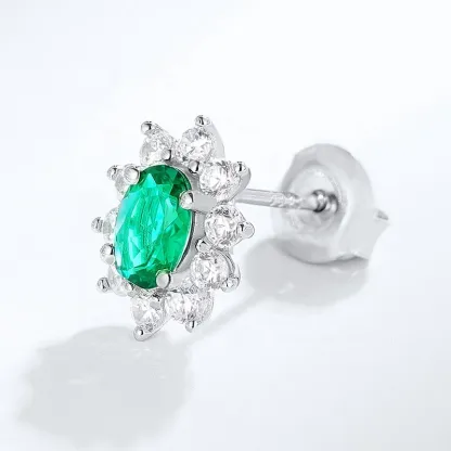 925 Sterling Silver Classic Elegant Cubic Zircon Stud Earring Bling Diamond Lab Grown Emerald Gemstone Stud Earrings for Women