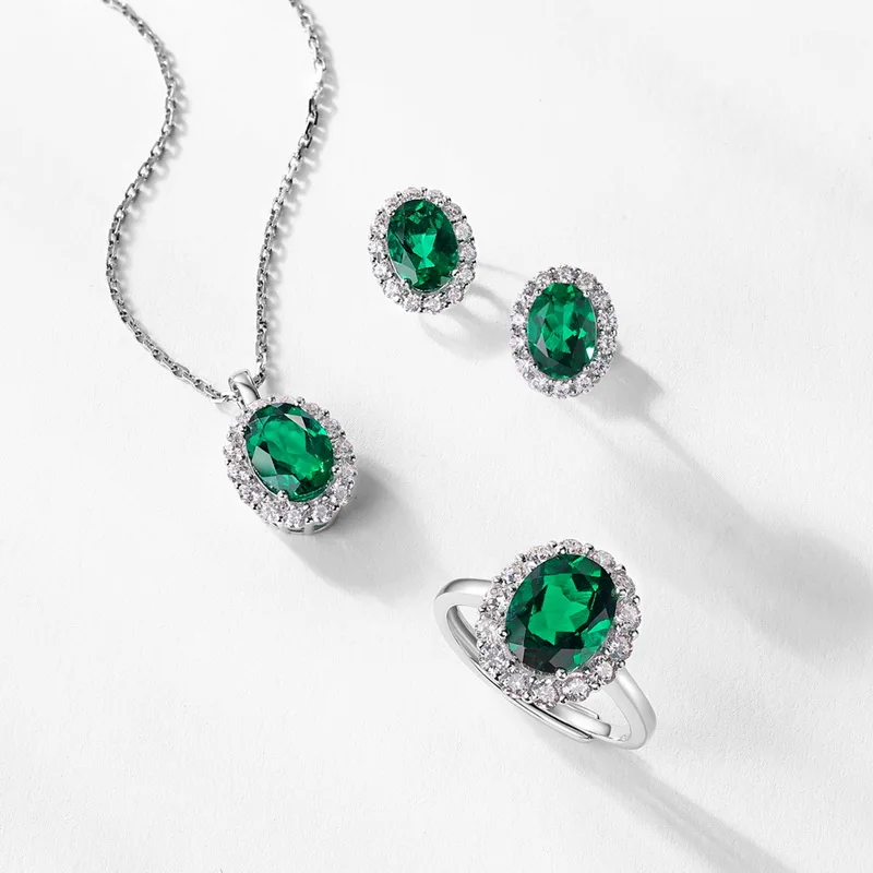 Retro Oval Lab Grow Emerald Earrings S925 Sterling Silver Full Colored Gemstone Light Luxury Jewelry for Women