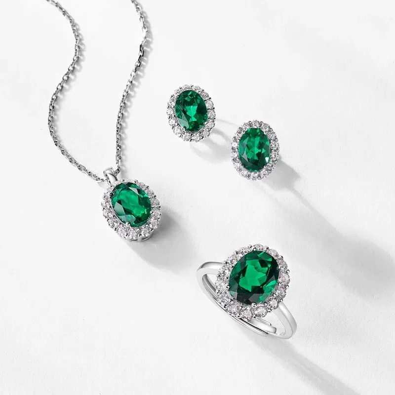 Retro Oval Lab Grow Emerald Earrings S925 Sterling Silver Full Colored Gemstone Light Luxury Jewelry for Women