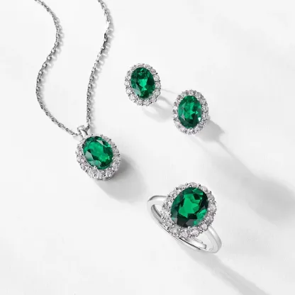 Retro Oval Lab Grow Emerald Earrings S925 Sterling Silver Full Colored Gemstone Light Luxury Jewelry for Women