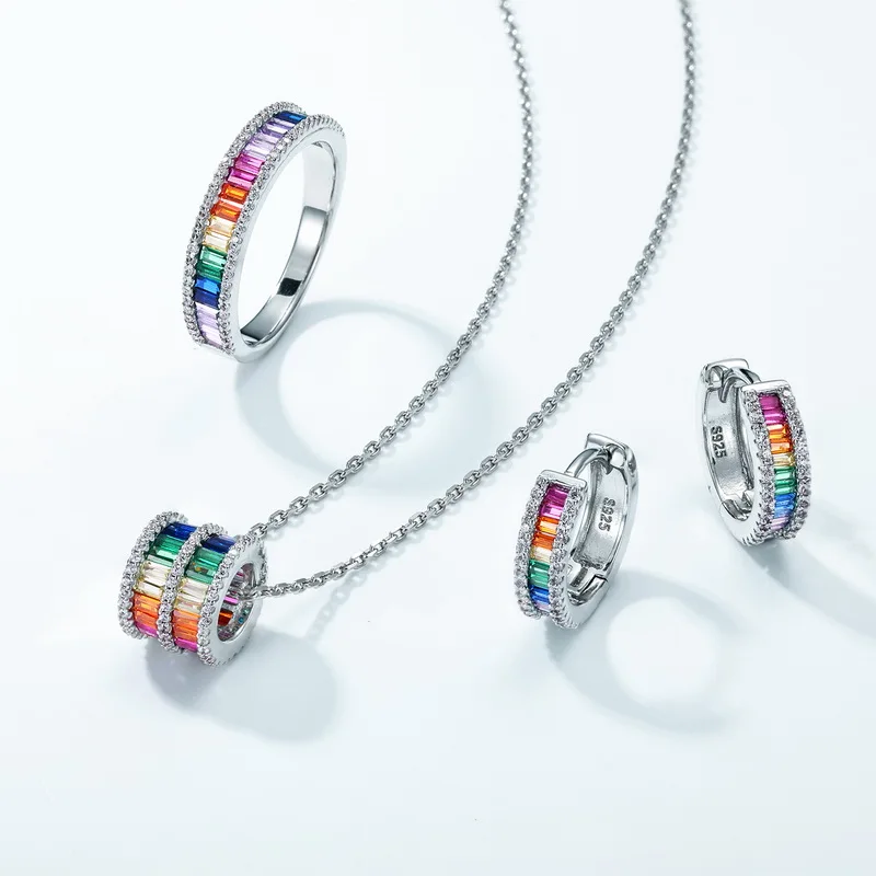 Gold Plated S925 18k Gold Rainbow Colorful CZ Charms Bracelet Necklace Custom Colorful Jewelry Gift for Women