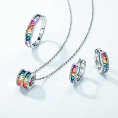 Gold Plated S925 18k Gold Rainbow Colorful CZ Charms Bracelet Necklace Custom Colorful Jewelry Gift for Women