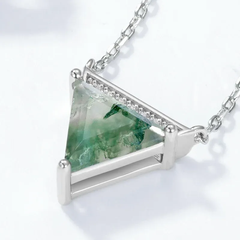 JewelyKing Natural Moss Agate S925 Silver Necklace JKNS0017