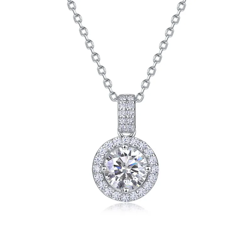 JewelyKing S925 Sterling Silver Lab Grown Diamond Round Necklace