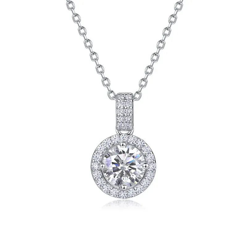 JewelyKing S925 Sterling Silver Lab Grown Diamond Round Necklace