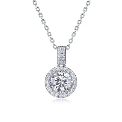 JewelyKing S925 Sterling Silver Lab Grown Diamond Round Necklace