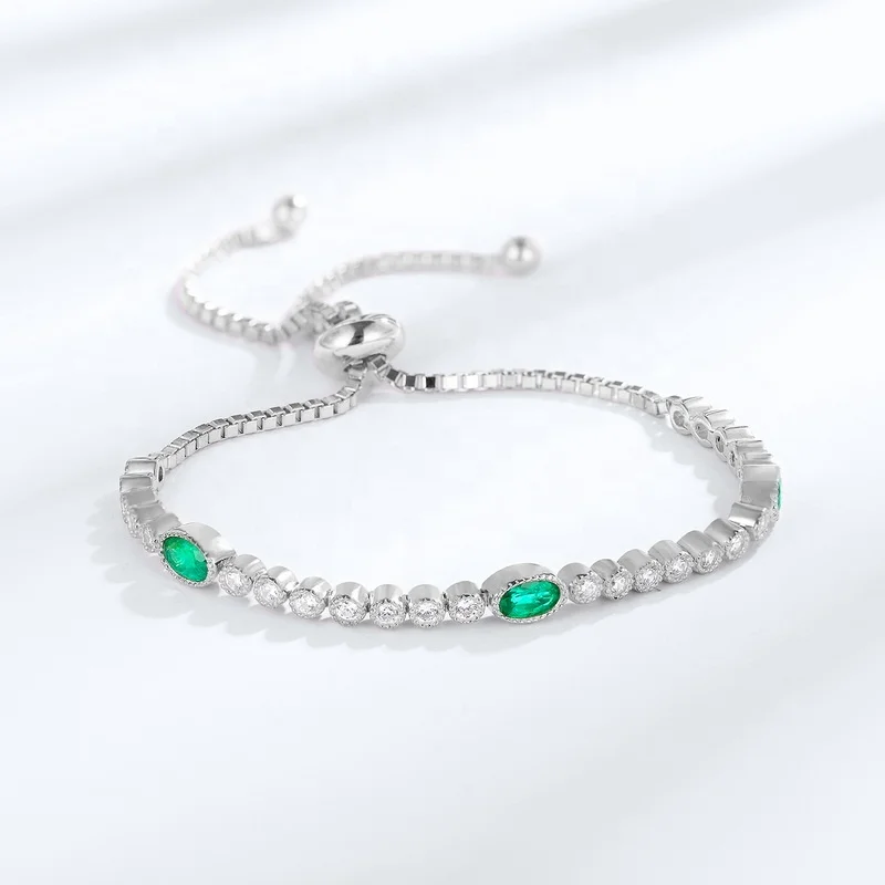 Factory Wholesale Jewelry Adjustable Tennis Bracelets Dainty Classic Lab Grown Emeralds Tennis Bracelet