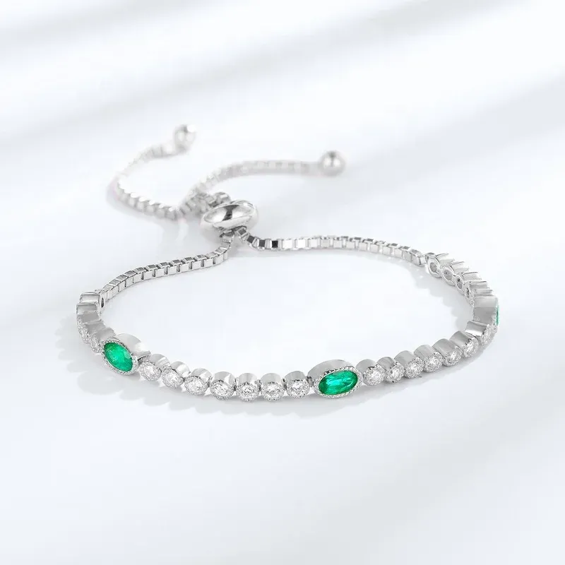 Factory Wholesale Jewelry Adjustable Tennis Bracelets Dainty Classic Lab Grown Emeralds Tennis Bracelet