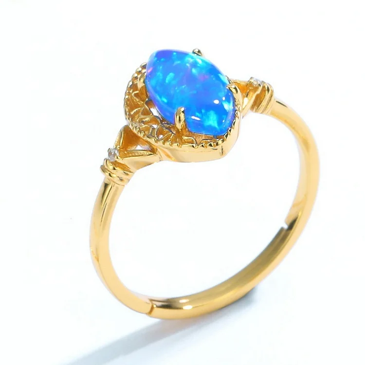 JewelyKing Synthetic Blue Fire Opal Blue Gemstone Ring JKRS0279
