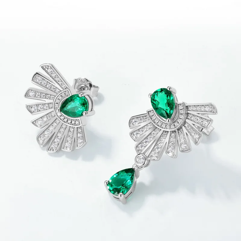 JewelyKing S925  Sterling Silver Retro Lab Grown Emerald Drop Earrings JKES0007