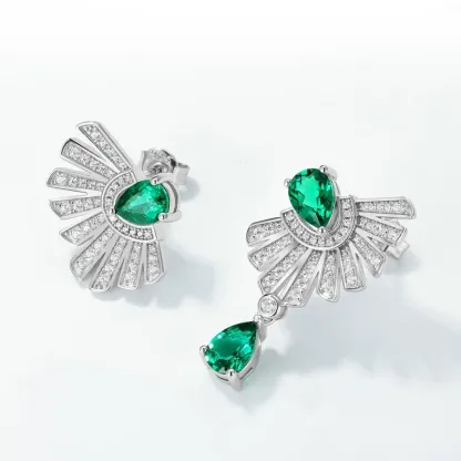 JewelyKing S925  Sterling Silver Retro Lab Grown Emerald Drop Earrings JKES0007