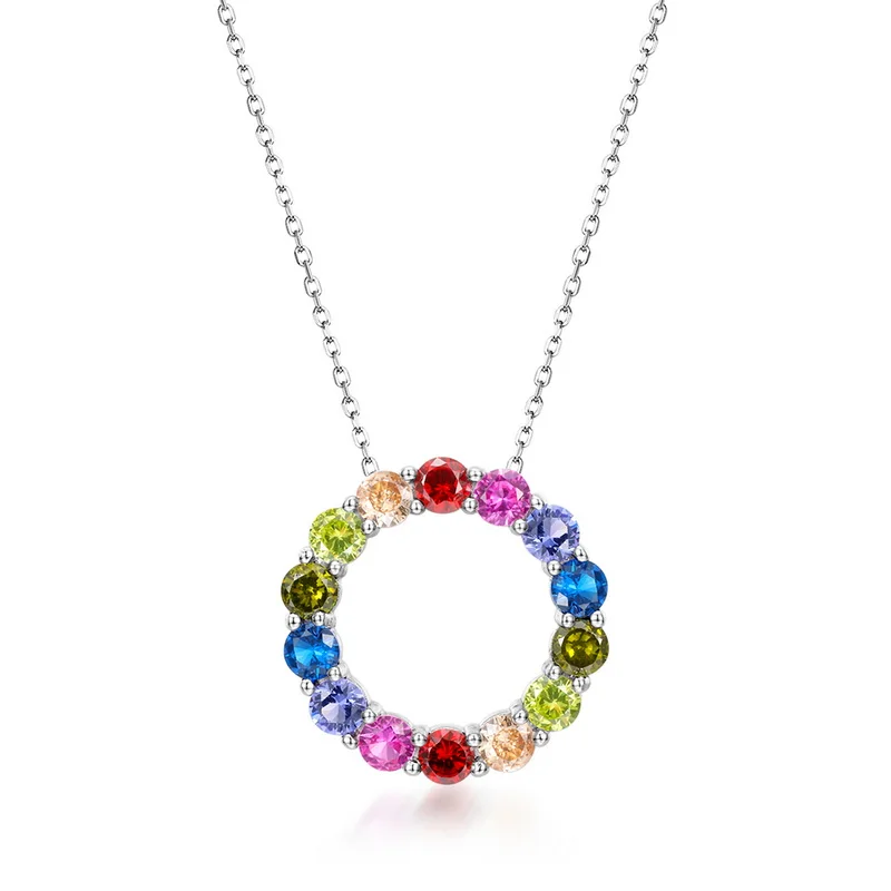 Customized Fashion 925 Sterling Silver Rainbow 5A ZIRCON Pendant Necklace for Women