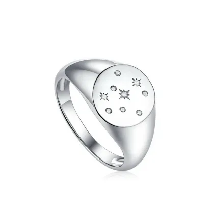 JewelyKing S925 Sterling Silver 18K Gold Plated Astrology Star Zodiac Signet Ring JKRS0296