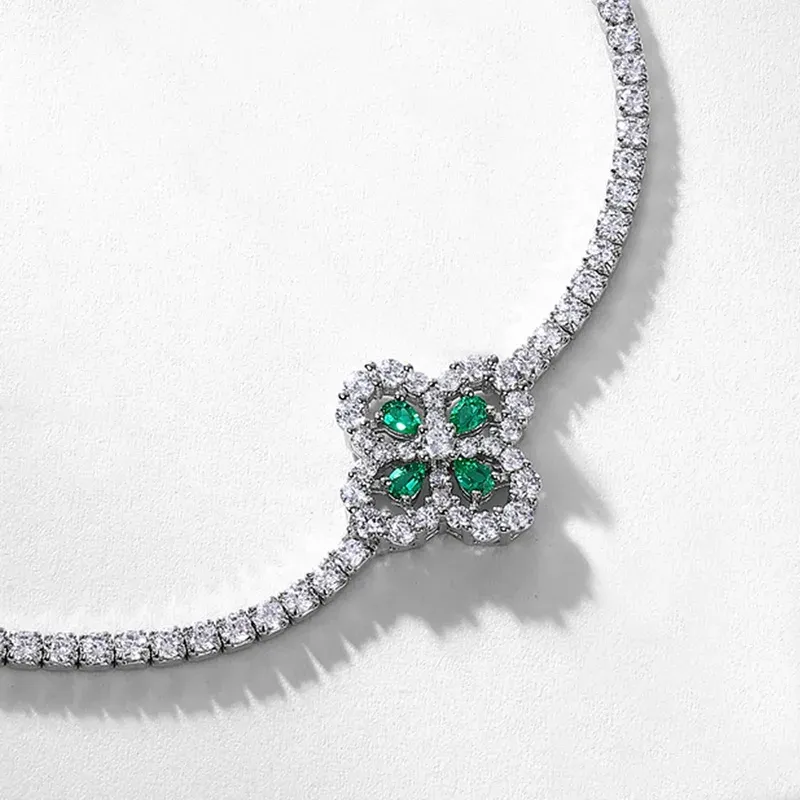 Fine Jewelry Pear Cut Lab Grown Emerald Flower Shaped 925 Sterling Silver Bracelets for Women Anniversary Gifts