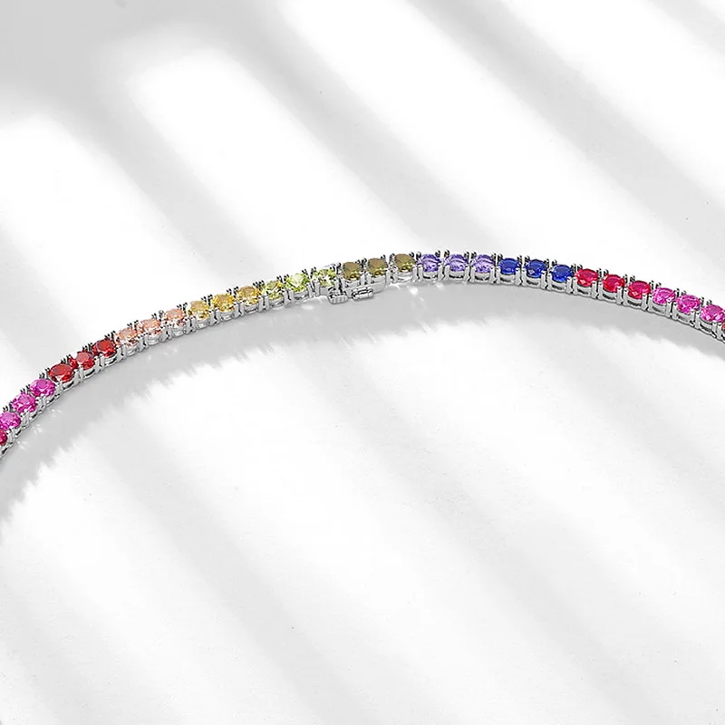 Rainbow Jewelry Micro CZ Paved Cute Full Diamond Charms Link Chain Chocker Colorful Zircons Women Tennis Necklace