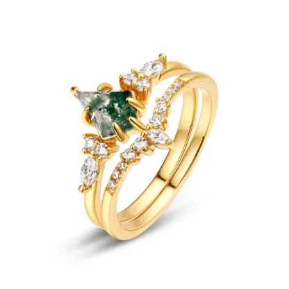 Flower CZ Oval Natural Moss Agate Ring 925 Sterling Silver Vintage Engagement Green Moss Agate Ring Cheap Price