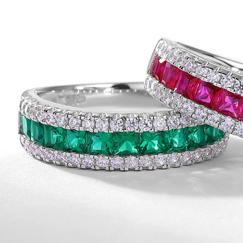 Fine Jewelry Classic Borderless Cultured Emerald Ring Female S925 Silver Cultured Colored Gemstone Index Finger Ring Customized