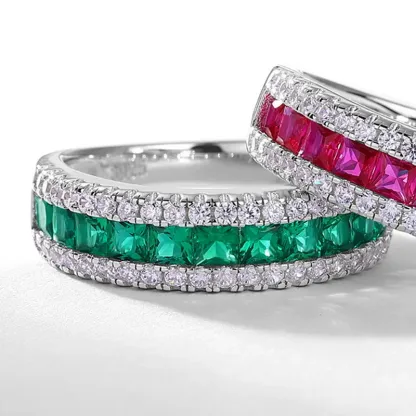 Fine Jewelry Classic Borderless Cultured Emerald Ring Female S925 Silver Cultured Colored Gemstone Index Finger Ring Customized