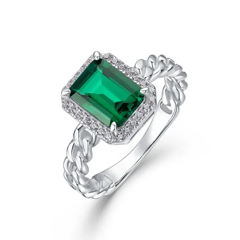 Retro Light Luxury Lab Grown Emerald Ring S925 Silver Inlaid Cultivated Colored Gemstone Ring Custom Wholesale