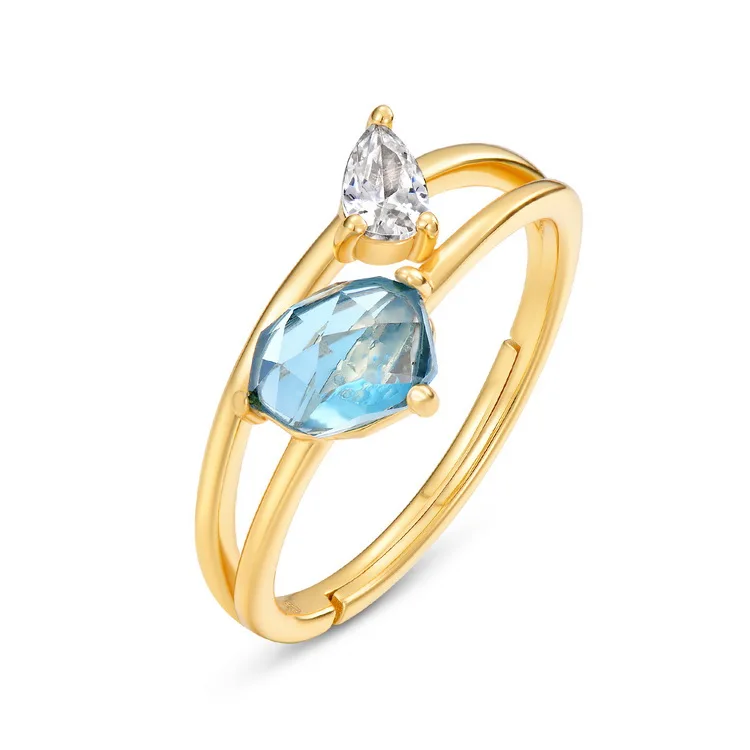 JewelyKing S925 Sterling Silver London Blue Topaz CZ Ring JKRS0299