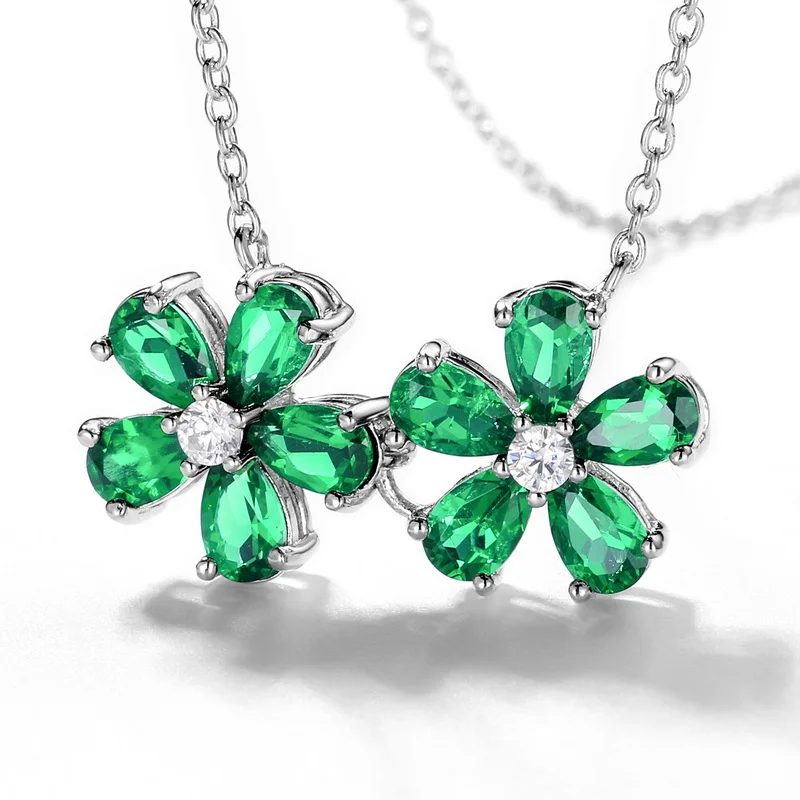 2026 Trendy 925 Sterling Silver Emerald High Carbon Diamond Flower Bracelet Necklace for Women Sparkling Party Fine Jewelry