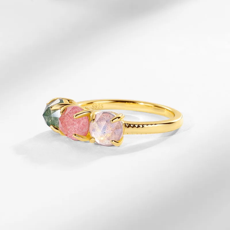 JewelyKing Light Luxury Gold Ring Green Moss Agate Limited Edition Colored Gemstone Natural Adjustable Ring JKRS0158