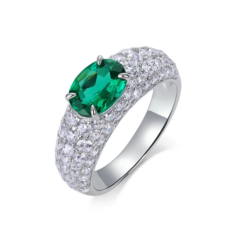 Luxury Customizable S925 Silver Women's Ring Full Diamond Lab Emerald Inlaid Classic Eternity Ring Bridal Set Anniversary Gift