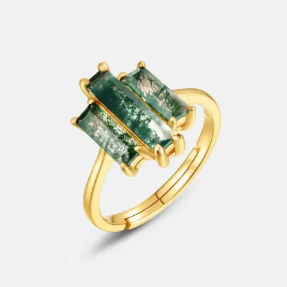 JewelyKing S925 Sterling Silver Gold Moss Agate Ring  JKRS0137