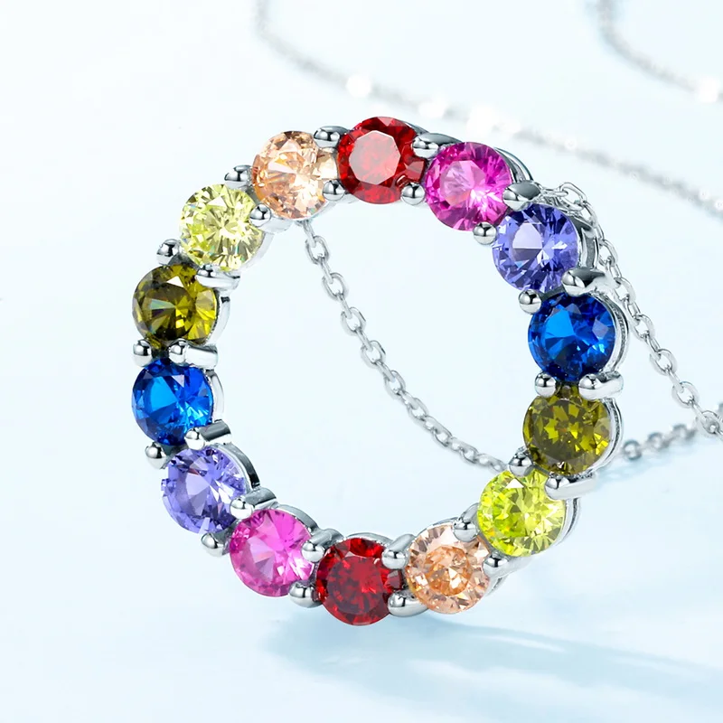 Customized Fashion 925 Sterling Silver Rainbow 5A ZIRCON Pendant Necklace for Women