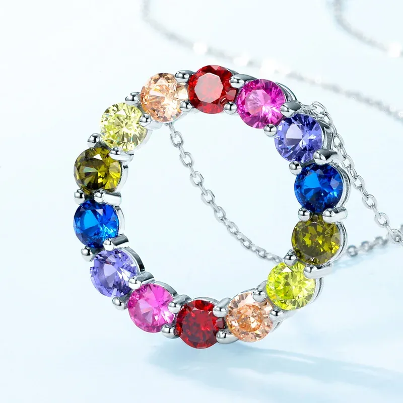 Customized Fashion 925 Sterling Silver Rainbow 5A ZIRCON Pendant Necklace for Women
