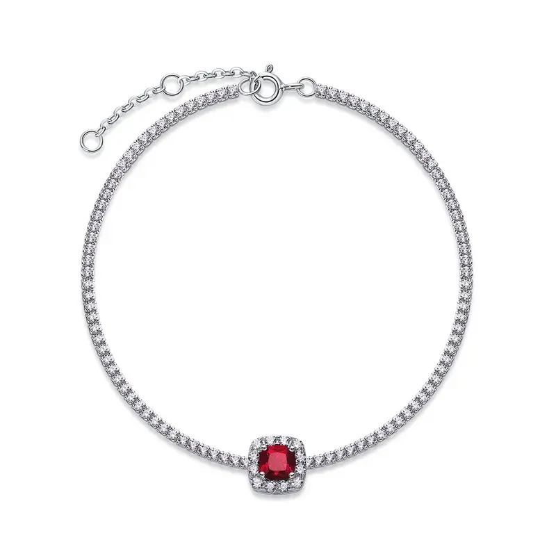 Luxury Jewelry 14k White Gold Lab Grown Ruby Emerald Tennis Bracelet Chain Emerald Cut Wedding Bracelet for Women Girls