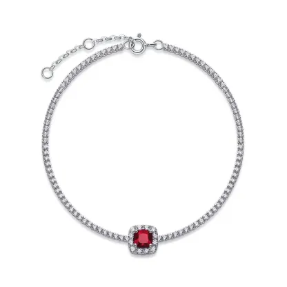 Luxury Jewelry 14k White Gold Lab Grown Ruby Emerald Tennis Bracelet Chain Emerald Cut Wedding Bracelet for Women Girls